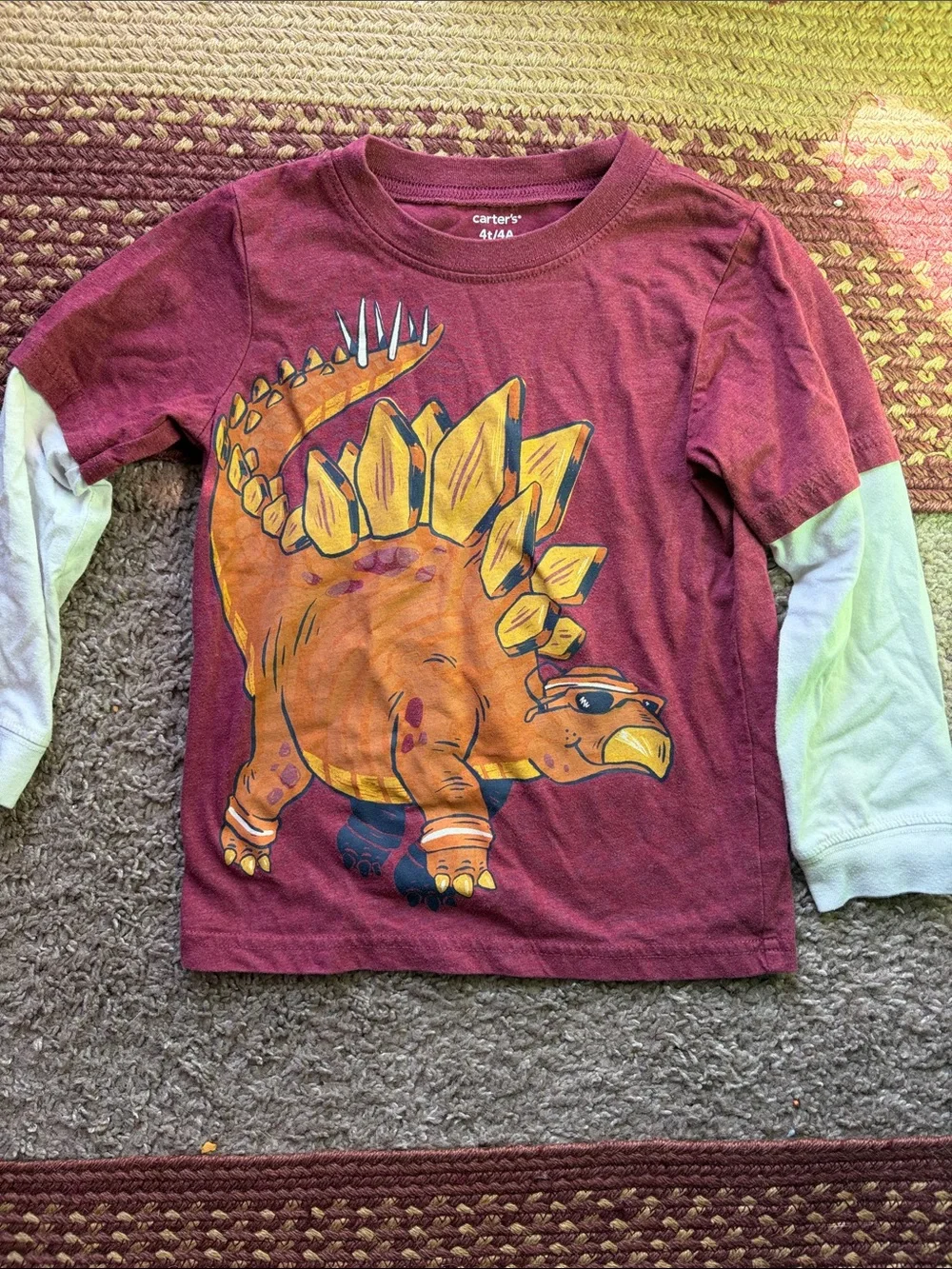 Carter's Maroon Long-Sleeve Tee with Orange Dino Graphic